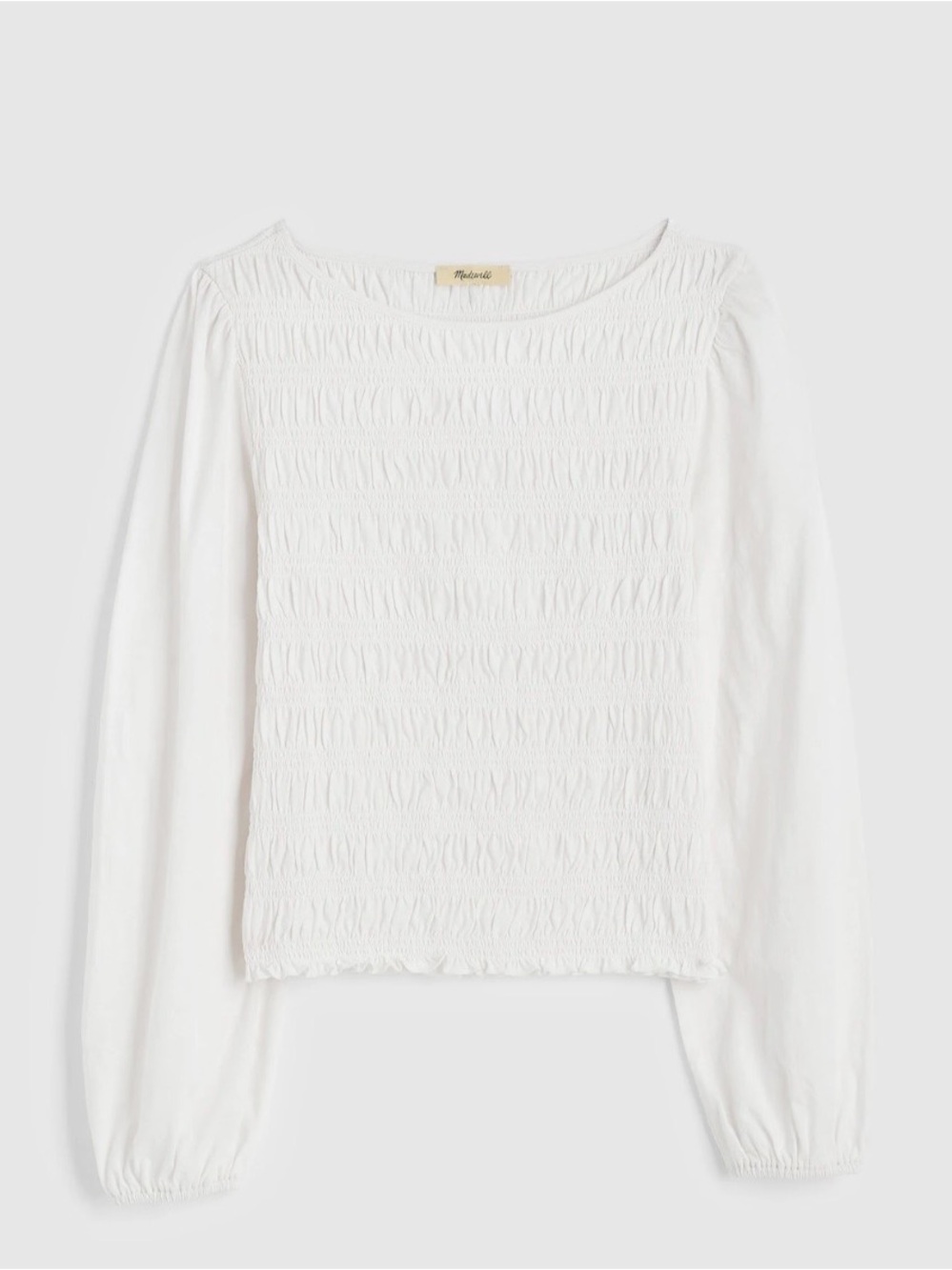 Madewell Ivory Smocked Boatneck Long-Sleeve Top